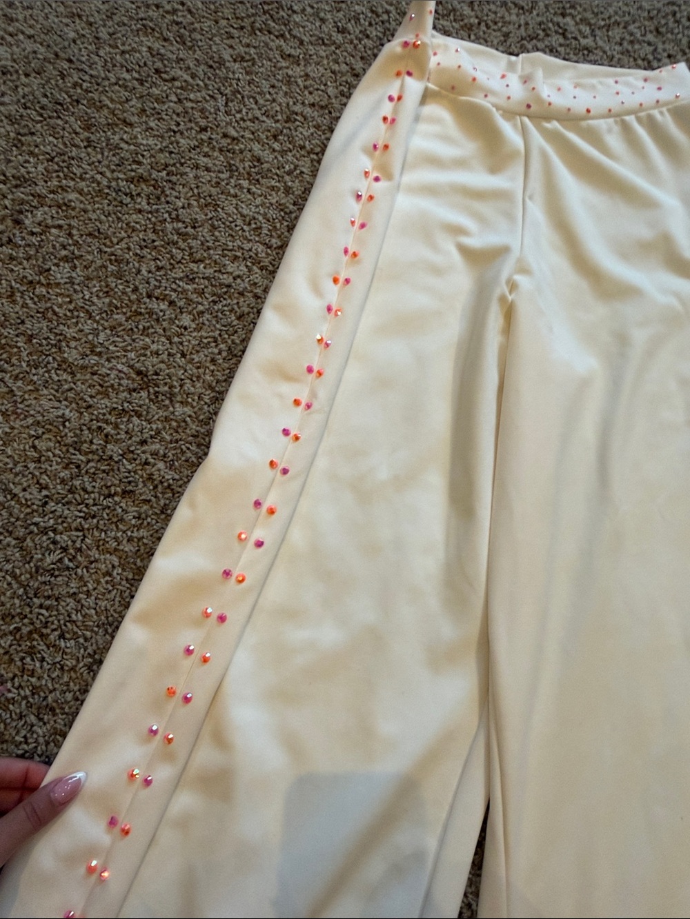 Dance Costume: Hot Pink Dance Crop Top and Cream Wide-Leg Pants Set - Picture 5 of 6